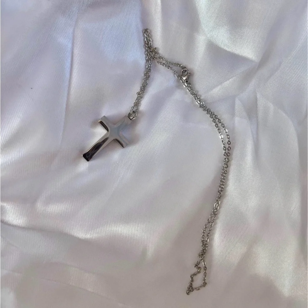 Silver Chain with silver Cross Pendant, Stainless steel